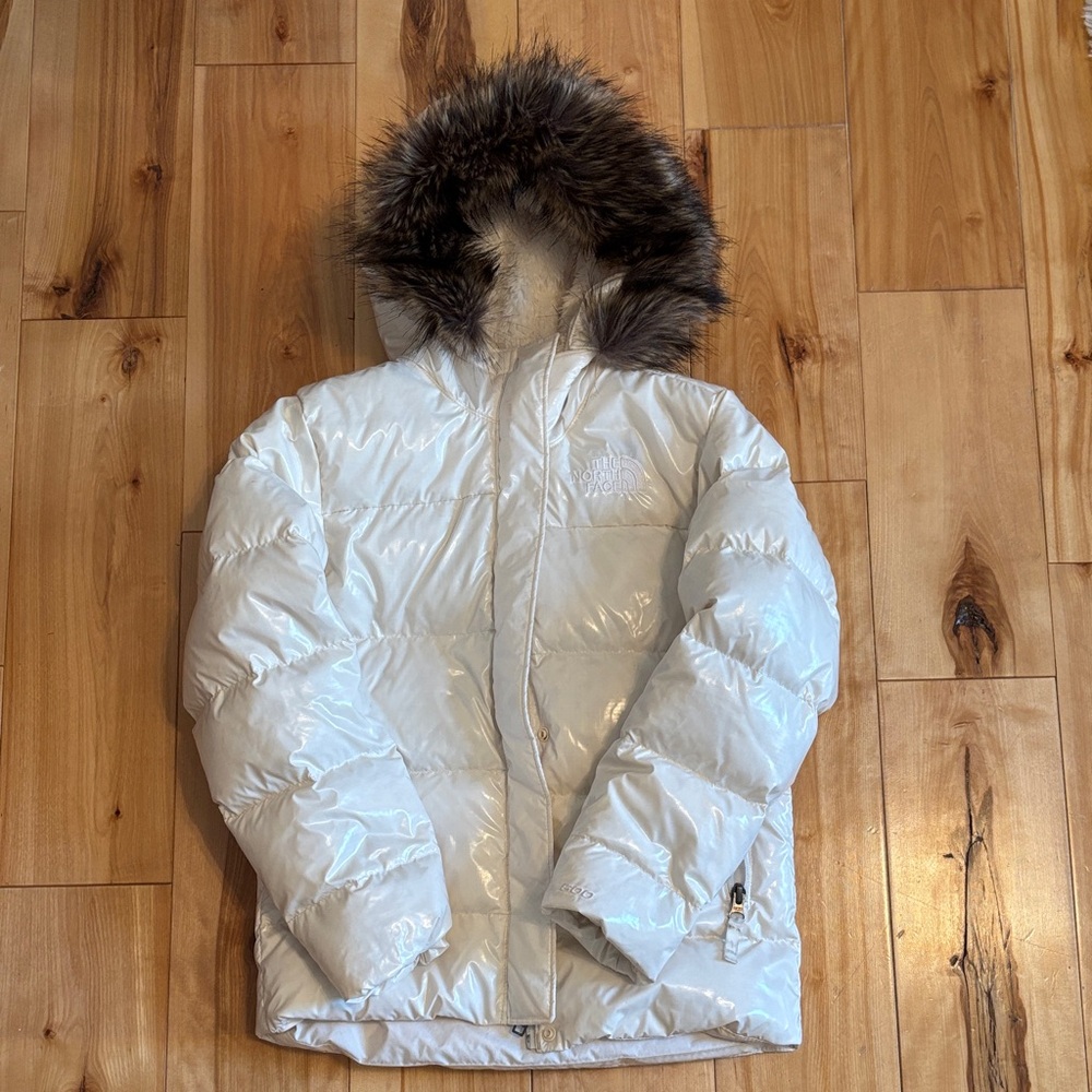 North Face White Puffer Jacket with Fur Hood size 7/8